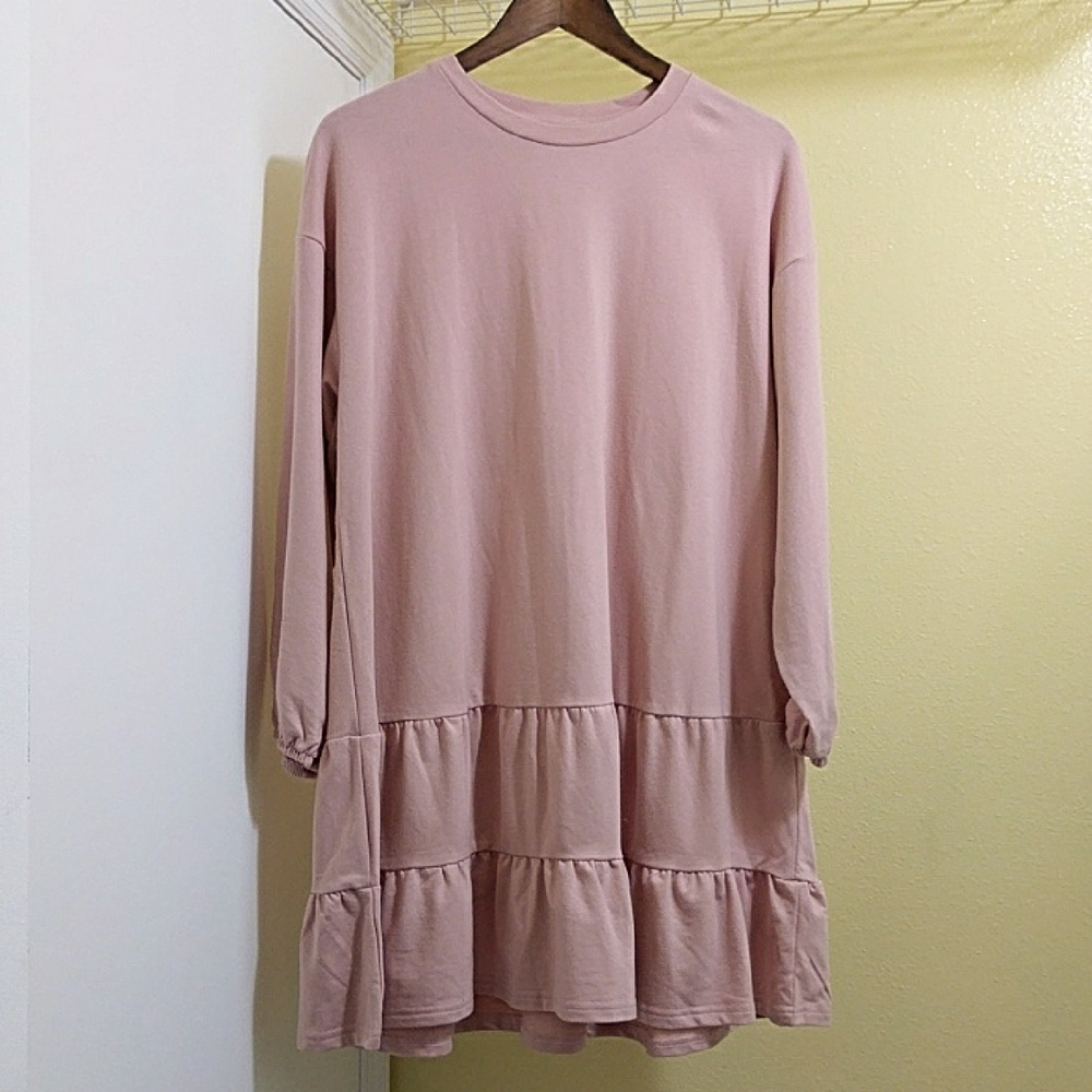 Light‎ Weight Sweatshirt Ruffled Midi Dress Dusty Rose - Sz Small